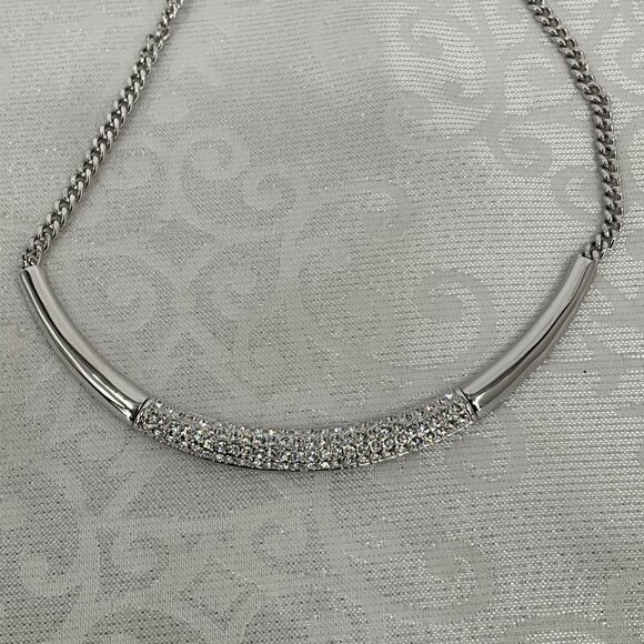 Swarovski Touchstone Silver Tone Necklace With Rhinestone Bar - Picture 3 of 5